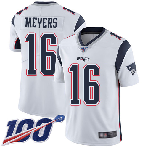 New England Patriots Football #16 Vapor Untouchable 100th Season Limited White Men Jakobi Meyers Road NFL Jersey->youth nfl jersey->Youth Jersey